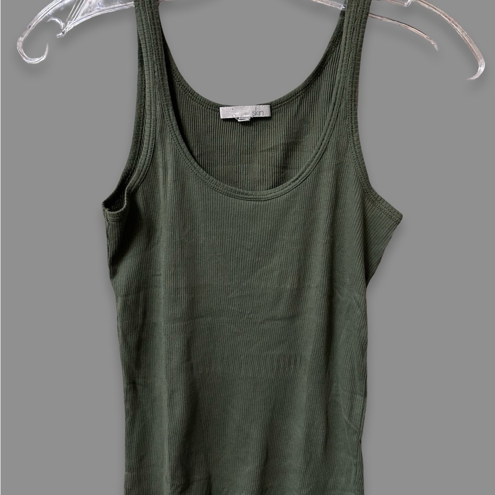 Skin Pima Cotton Raisa & Raffaela Tank Short Pajama Set Olive Green Size 2 MED - Picture 3 of 9